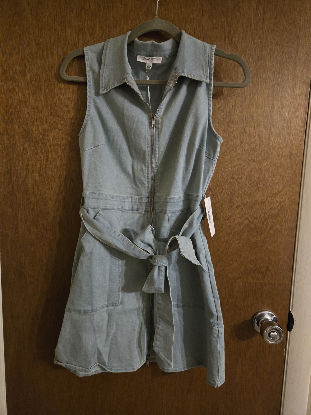 Cloud Ten Denim Sleeveless Dress with Tie Waist